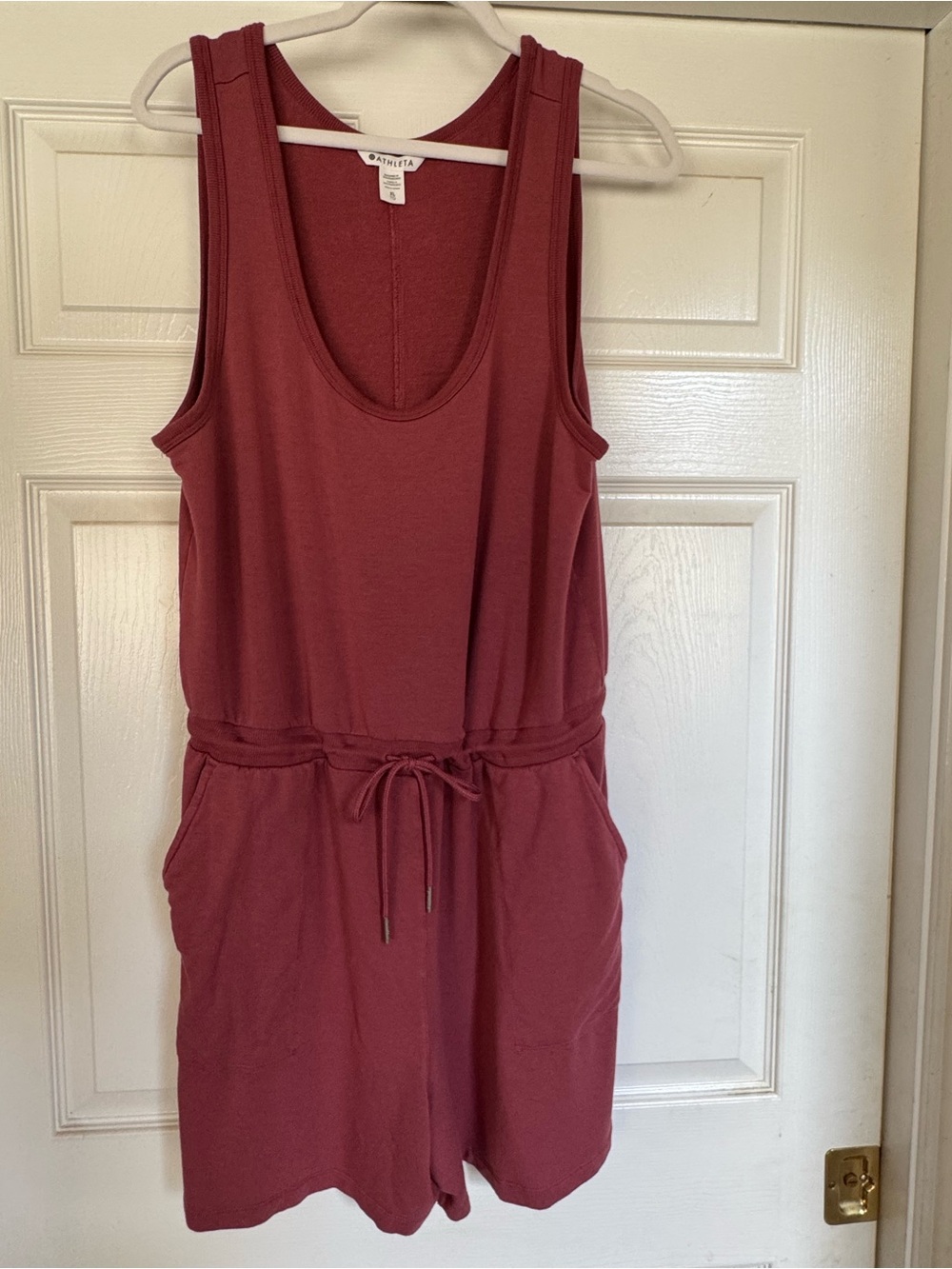 Athleta Sleeveless Drawstring Romper XL Dusty Rose Pockets Casual Lounge